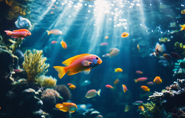 AI-generated futuristic Vibrant Tropical Fish Swimming in an Underwater Coral Reef Scene