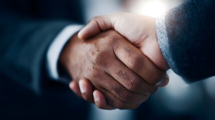 Two diverse business people shaking hands symbolizing trust and partnership in a professional setting