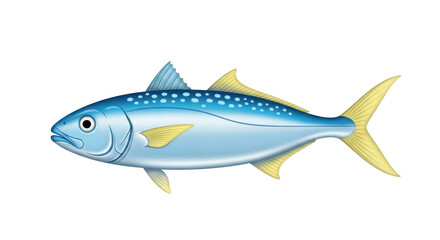 Isolated Tuna Fish Illustration in Side View, Vector Image, Blue, Yellow, Animal Theme