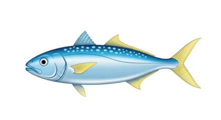 Isolated Tuna Fish Illustration in Side View, Vector Image, Blue, Yellow, Animal Theme