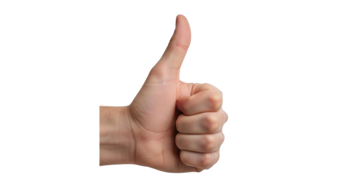 Isolated hand gesture of thumbs up, positive symbol of approval and success concept