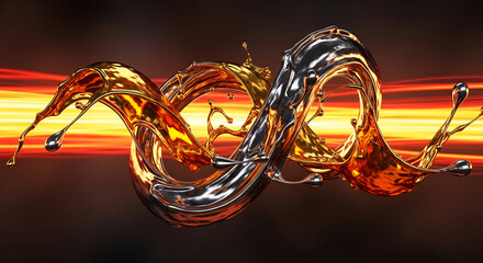 Abstract Liquid Intertwined Flowing Shape with Golden and Silver Metallic Finish