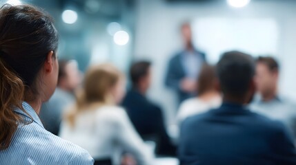 Professionals in a business meeting attentive audience listening to a speaker focus on learning and corporate engagement