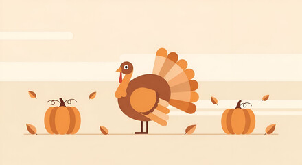 Minimalist Style Thanksgiving Turkey And Pumpkin Illustration for Holiday Concept