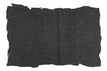 A piece of torn black fabric on a white background. Textile isolate