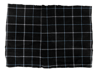 Piece of torn crumpled checkered fabric on a white background. Textile. Cellular tissue isolate