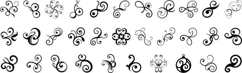 Elegant decorative swirl ornament vector set with vintage floral flourish and calligraphic design elements