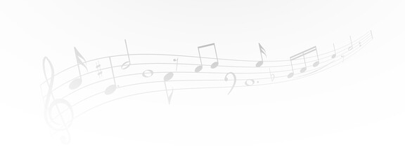 Musical notes, stave with flying notes, melody sketch with musical staff wave, comic, vector, png. Musical background for design or advertising.   © Iryna