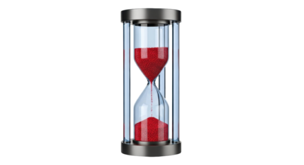 Isolated hourglass with red sand, classic time-measuring device against neutral backdrop