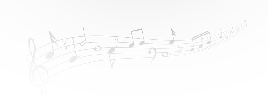 Musical notes, stave with flying notes, melody sketch with musical staff wave, comic, vector, png. Musical background for design or advertising.	
