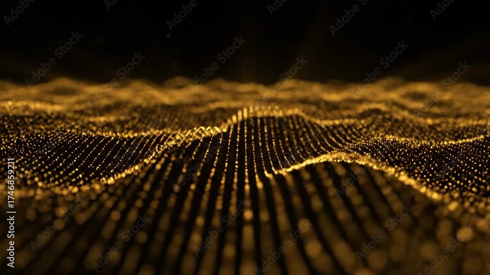 Wall mural golden digital wave background - abstract background with golden digital wave and a dark background.