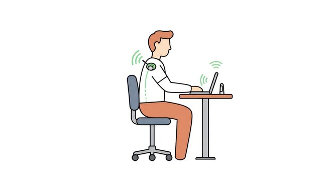 Man using wearable technology for posture tracking while working