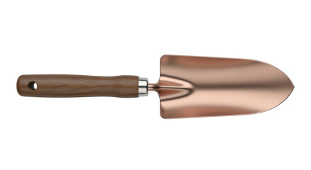 Isolated trowel gardening tool with wood handle and copper spade, garden equipment