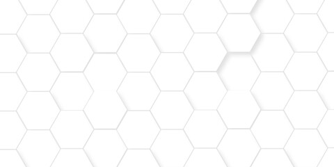 Naklejka premium Abstract pattern hexagonal white technology line paper background. Hexagonal grid tile mosaic structure mess cell design. white and gray hexagon honeycomb football geometric copy space business text. 
