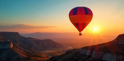 Hot Air Balloon Sunrise Ascent A Vibrant Spectacle Over Scenic Landscape