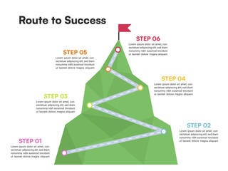 Fototapeta premium Route to Success Infographic Mountain Path with Step Markers and Red Flag