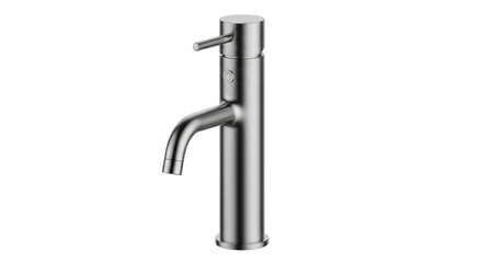 Isolated brushed metal bathroom faucet or tap against a neutral backdrop, modern design