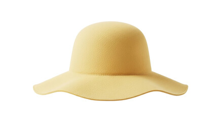 Isolated yellow felt hat accessory with a wide wavy brim to keep the sun out of face