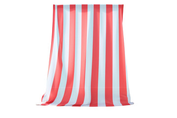 Red and white striped curtain against a black backdrop