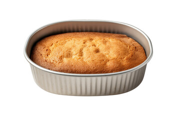 Freshly baked cake in a metal pan
