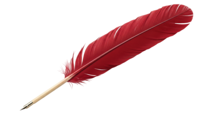 Isolated elegant red quill pen for writing or signing documents on surface for creative use