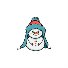 cute cartoon snowman with a scarf. Doodle style. Christmas card with snowman. Vector