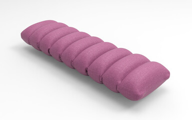 3D render of purple textile inflatable pillow mattress with soft surface and modern segmented shape on white background