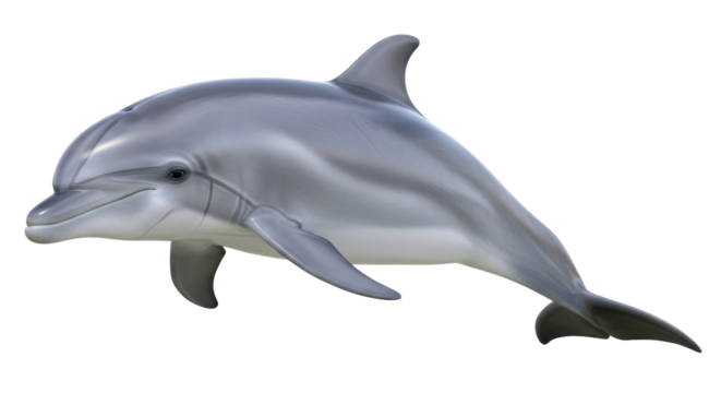 Isolated Bottlenose Dolphin Swimming Pose in Studio Lighting with Smooth Skin Texture