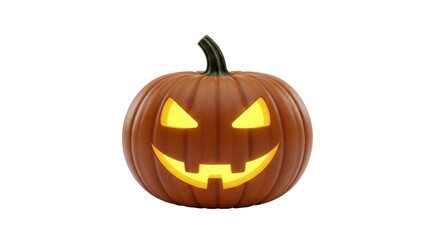 Isolated jack o' lantern pumpkin with carved glowing smiling face for Halloween season