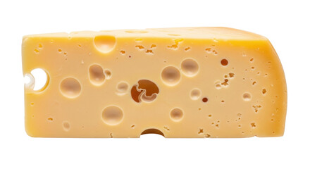 Isolated Swiss cheese block with holes, delicious dairy product, nutrition, food ingredient