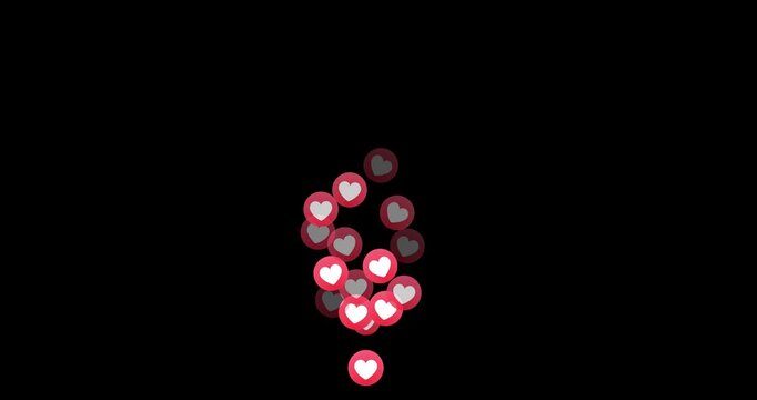 Like fountain fly up. Stream reactions in social media. Follower heart support. Love button emoji motion graphic. Live streaming in instagram, youtube, tiktok twitch reaction template. MOV Alpha 