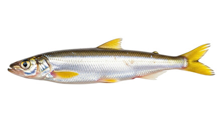 Isolated Smelt of the Osmerus Genus A Silver Fish with Yellow Fins and Streamlined Body Shape