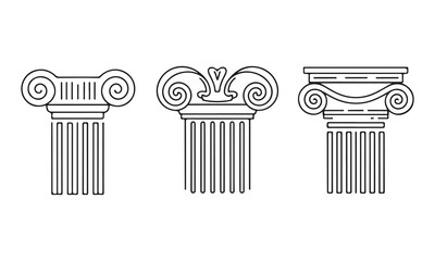 Ancient Greek and Roman Columns Silhouette Vector, Classical Architecture Elements Set