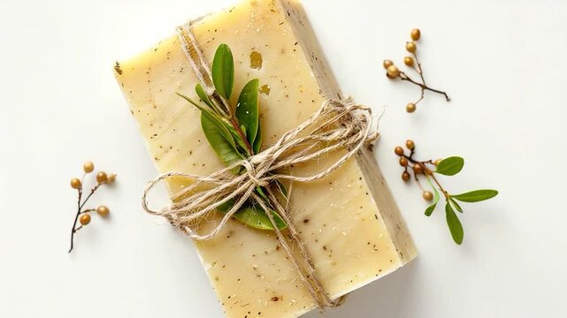 video A soap bar wrapped in twine and tied with twine, a simple yet thoughtful presentation