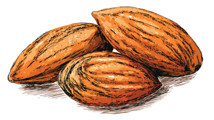 Closeup Illustration of Three Healthy Almonds Showcase