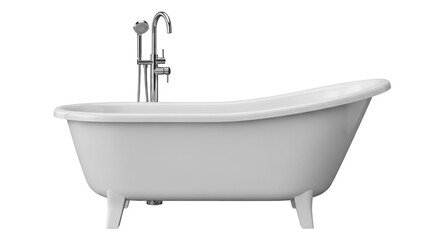 Isolated new freestanding soaking bathtub with faucet, for modern bathroom interior design