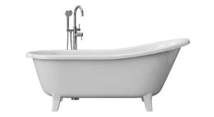 Isolated new freestanding soaking bathtub with faucet, for modern bathroom interior design
