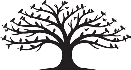 Obraz premium Black Silhouette of Tree with Birds – Minimal Vector Art
