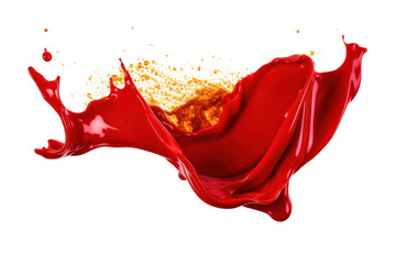 Red paint splash with gold dust on a black backdrop