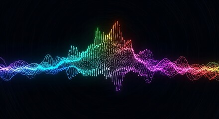Colorful audio spectrum visualizer with vibrant neon lights dancing on a black background, creating a mesmerizing display of sound and light harmony