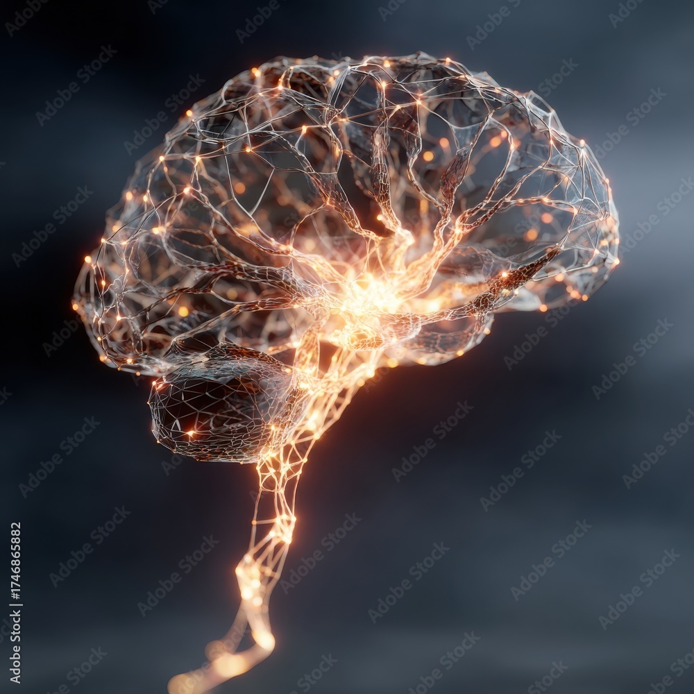 Canvas Prints digital visualization of a glowing neural brain structure