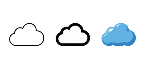 Blue Cloud Icon Set - Outline, Silhouette, and Glossy Color Weather and Computing Symbo