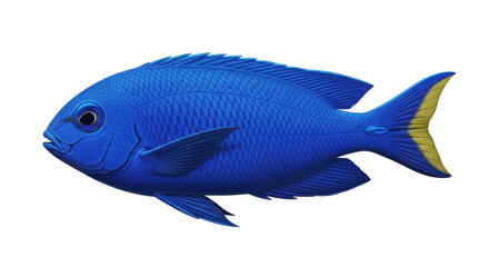 Isolated Marine life, illustration of a beautiful blue and yellow colored fish on display