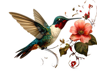 Hummingbird with floral swirl motif 