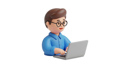 3d Cartoon Man Working On Laptop