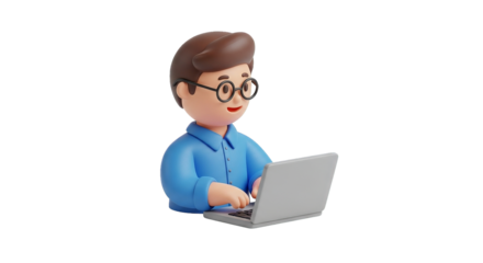 3d Cartoon Man Working On Laptop