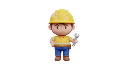 3d Cartoon Worker With Wrench