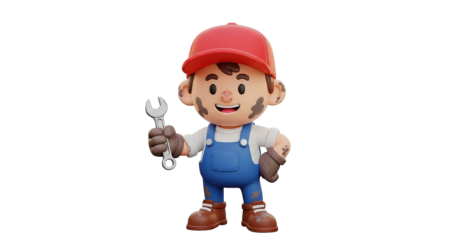 3d Cartoon Mechanic With Wrench