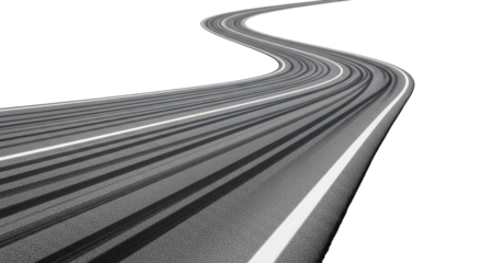 Isolated twisting road with tire marks and center line in perspective, for graphic designs
