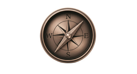 Isolated antique bronze compass showing north, west, south, and east directions design